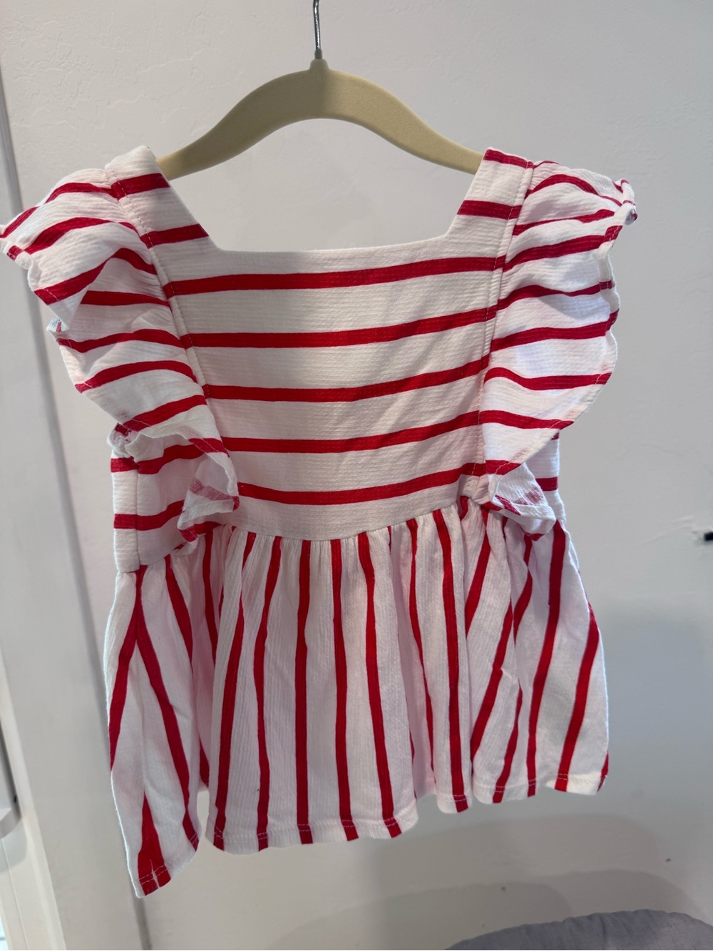 Janie and Jack Red & White Striped Ruffle Sleeve Blouse